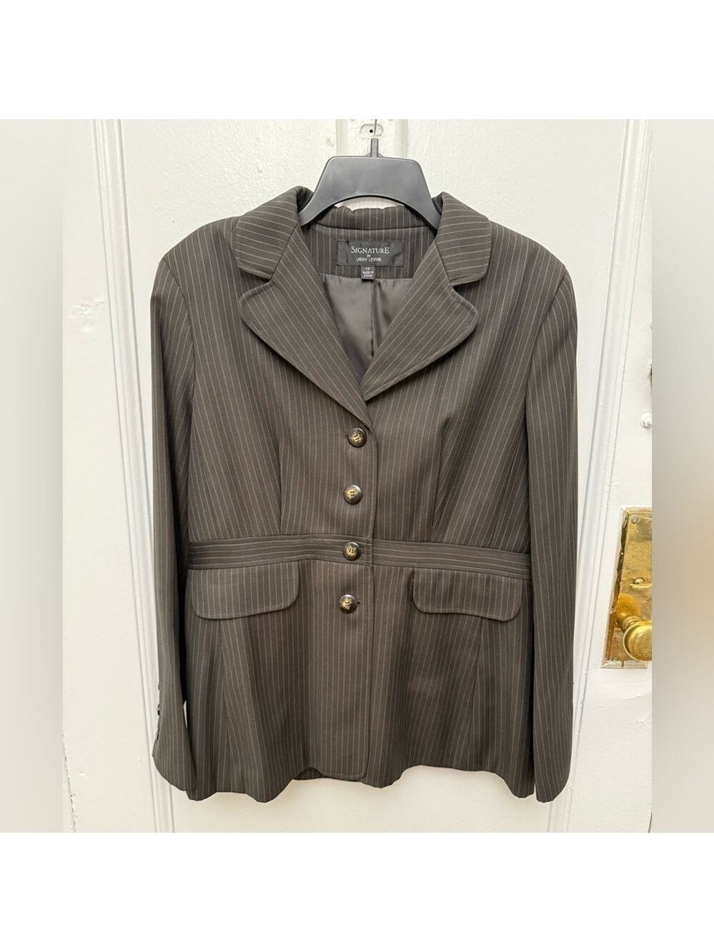 Larry Levine Signature Women's Dark Brown Pinstripe Blazer Size 14 Vintage